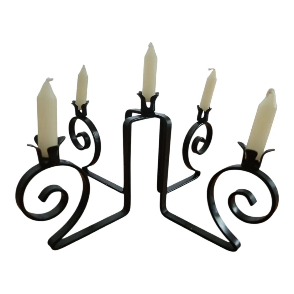 Mid Century Black Metal  Candelabra